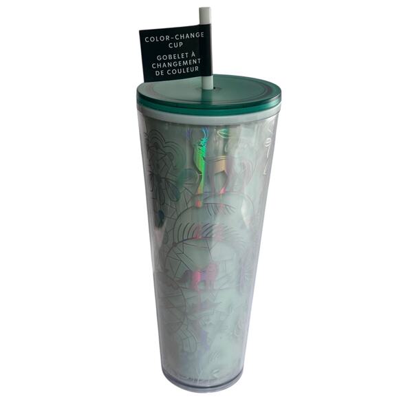 STARBUCKS TUMBLER 24oz Mint Winter Wonderland Color Changing Travel Cup & Straw - Picture 1 of 11